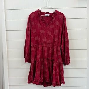 Dear John Burgundy Floral Tiered Dress